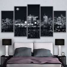 Los Angeles Skyline Dark Night 5 Panel Canvas Print Wall Art