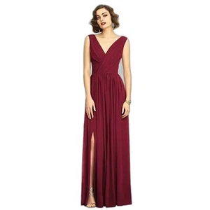 Dessy Collection Size 4R Sleeveless Draped Chiffon Maxi Dress Burgundy - Picture 1 of 5