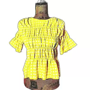 NWT Zara Top Junior 13/14 Yellow White Checker Gingham Plaid Ruffle Cute - Picture 1 of 7