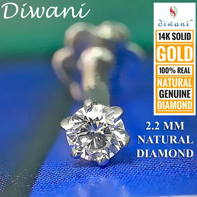 2.2mm Echt I Diamant Solitaire Hochzeit Nase Lippen Schraube Nieten Piercing Pin - Bild 1 von 4