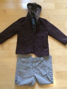 2pc Set Boys Kenneth Cole Reaction Sueded Brown Hoodie Jacket/Grey Pants Size 6 