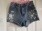 Demin & Co Shorts, designed distressed with white embroidery size 8