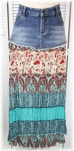 Women's Beautiful Blue Bohemian Pleats Maxi Denim Body & Soul Skirt Size S - Picture 1 of 12