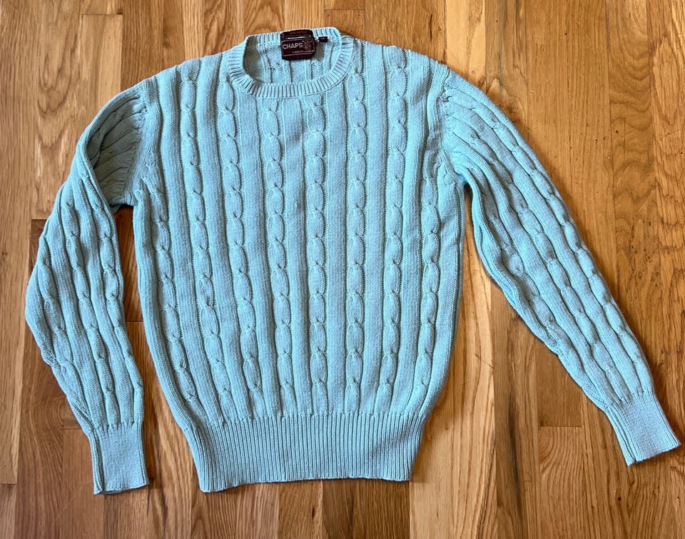Suéter Chaps Ralph Lauren De Colección Etiqueta Cresta de Caballo Algodón Tejido con Cable Cuello Redondo Años 80 Foto 1 de 3