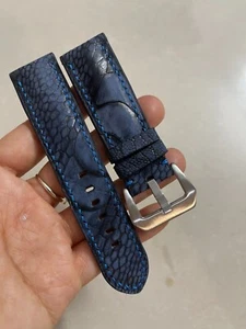 26mm/24mm  Padded  Blue  Genuine OSTRICH Leg LEATHER SKIN WATCH STRAP BAND - Picture 1 of 14