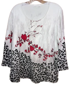 Weekends by Chicos Top Damen 3 XL Leopard Blumenmuster 3/4 Arm Strick Stretch - Bild 1 von 7