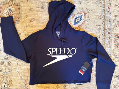NWT Speedo Logo Hoodie Swim Gear Navy Pullover Womens Sz Medium Cropped Team - Image 1 of 4