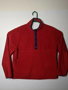 LL BEAN - Vtg Red Snap-up Fleece Pullover Henley Jacket, Women's LARGE Regular - Picture 1 of 6