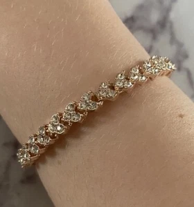 Bracelet CZ Tennis Stunning Gold Tone Triple Row Arrows Clear Square Shiny - Picture 1 of 10