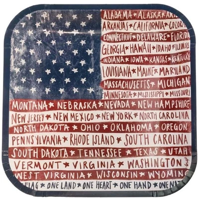 Boston International 10" Square Paper Plates One Flag One Nation  - Image 1 of 3