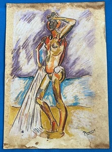 PABLO PICASSO drawing and painting on old paper signed stamped vintage - Picture 1 of 2