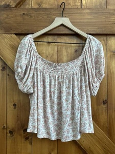 Top Boho Lucky Brand XL Rosa Floral Festival Campesino Calado - Imagen 1 de 5