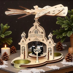 Pirámide de madera madera láser currente 15x11x16cm para 3 velas de té decoración de Navidad - Imagen 1 de 5