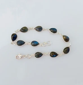 Natural Labradorite Gemstone Bracelet 925 Sterling Silver Handmade Jewelry - Picture 1 of 6