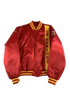 Vintage Swingster Jacket Mens XL Red Satin Bomber US Marine Corps Made USA 90s - Picture 1 of 10