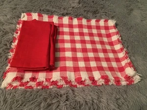 Gingham Check Placemats & Napkins Red White Set of 6 Cotton Country Farmhouse - Picture 1 of 11