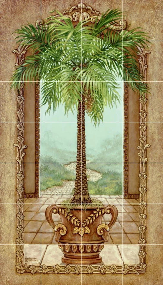 Mural de azulejos de cerámica para salpicadero cocina/baño floral - palmera clásica Foto 1 de 1