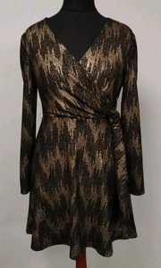 Blue Vanilla Rose Gold Black Sequin Fixed Wrap Skater Dress UK Size 12 Party - Picture 1 of 16