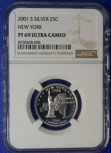 2001 S SILVER 25C Quarter Dollar NEW YORK PF 69 Ultra Cameo NGC Uncirculated - Picture 1 of 2