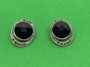 Orecchini pendenti vintage in argento sterling 925 marcasite e onice nera. SPLENDIDO - Foto 1 di 8