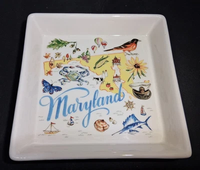 State of Maryland Butterfly Swordfish Blue Crab Ceramic Trinket Tray Dish - Image 1 of 4