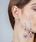 Fancy Teardrop Boho Cz Crystal Pink Dangle Earrings 925 Sterling Silver Jewelry