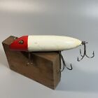 Antique South Bend Oreno Lure, White Body/Red Head, Glass Eyes Wood