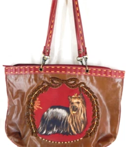 Vintage Isabella Fiore Handtasche Yorkie Yorkshire Terrier Hund Leder Pailletten Rarität - Bild 1 von 5