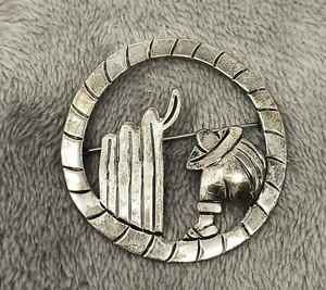 Vintage Signed Taxco Mexican 925 Sterling Silver Man and Cactus Brooch Pin - Picture 1 of 8