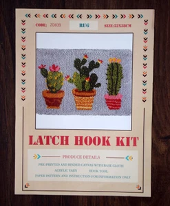 Orchidea Latch Hook Rug Kit 3 Cactus Design 21.5" X 15" Complete Set, NEW in PKG - Picture 1 of 7