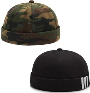 Dome Brimless Hats for Women Men Sailor Docker Beanie Cap Hip Hop Hats Black ... - Picture 1 of 7