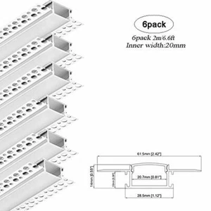 6Pack 6.6Ft (2M/PCS) led light diffuser aluminum channel, Trimless Recessed Plas - Picture 1 of 6