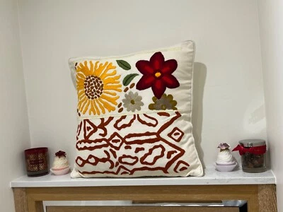 HANDMADE DOOZIBA CUSHION COVER 45x45 ~ EMBROIDERED COTTON LINEN ~ BRAND NEW ~ 1 - Image 1 of 4