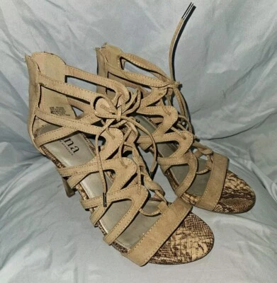 A.N.A imitación piel de serpiente ribete bronceado con cordones cremallera trasera tacones altos para mujer 8,5  Foto 1 de 4