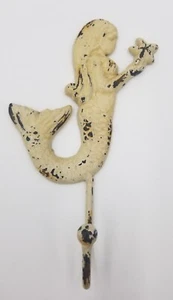 Mermaid Cast Iron Key Rack 9" Beach Wall Hook Decor Distressed Antiqued White - Picture 1 of 3