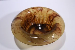 1930s Art Deco Glass Bowl George Davidson Brown Amber Cloud Glass Swirl 3.5 tall - Picture 1 of 15