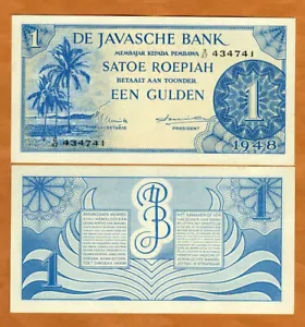 Netherlands Indies, 1 Gulden, 1948, P-98, UNC - Picture 1 of 1