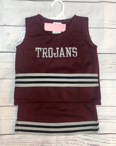 Childs 4-8 Burgundy Maroon Trojans Logo Cheerleader Cheerleading Uniform Set NWT - Picture 1 of 3