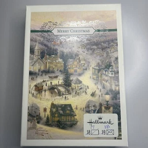 Hallmark Thomas Kinkade Christmas Card ST NICHOLAS CIRCLE Village Glitter Snow - Picture 1 of 5