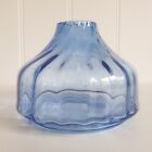 Handmade Hand Blown Blue European Squat Twisted Ribbed Glass Vase - 10cm Tall