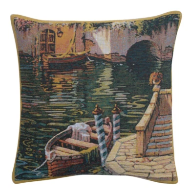 Luxury Belgian Tapestry Cushion Varenna Boat Reflections Decorative Pillow Elega - Image 1 of 4