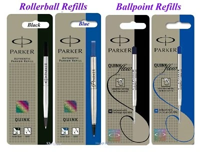 2 x Genuine Parker Medium Fine Ball Point or Rollerball Pen Refill Blue or Black - Image 1 of 3