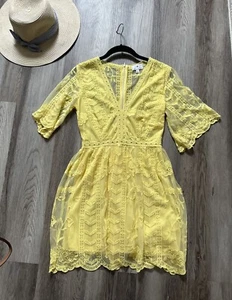 Socialite yellow boho lace dress mini Size Small - Picture 1 of 8
