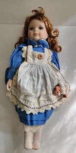 16 Inch Mint Porcelain Doll Wearing Blue and White Dress - Picture 1 of 12
