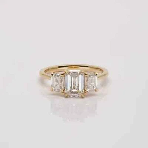IGI Certified Lab Grown Diamond Wedding Ring 3.00 Ct Emerald Cut 14K Yellow Gold - Picture 1 of 13