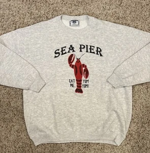 Vintage Sweatshirt 1990s Maine Lobster Crew Neck Lee Men's Large Grey USA - Picture 1 of 6