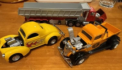 3 MAJORETTE Cars: HOT RODS Willys &Pickup 1/32 Scale + Semi Truck 1/60 France - Image 1 of 4