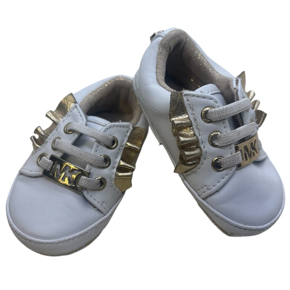 Michael Kors MK Infantil Bebé Riel Blanco Dorado Cuna Zapatos Talla 3 Foto 1 de 4