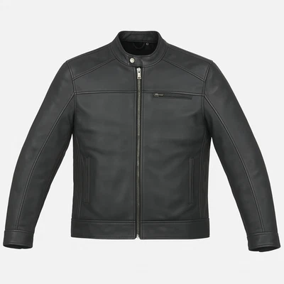Chaqueta de motociclista de cuero negra para hombre estilo moto con cremallera abrigo de moda para motocicleta Foto 1 de 3