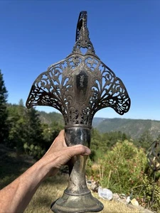 Tall Filigree Silver Plate Vtg BRIDES BASKET FLOWERS WEDDING Antique Initial Old - Picture 1 of 24